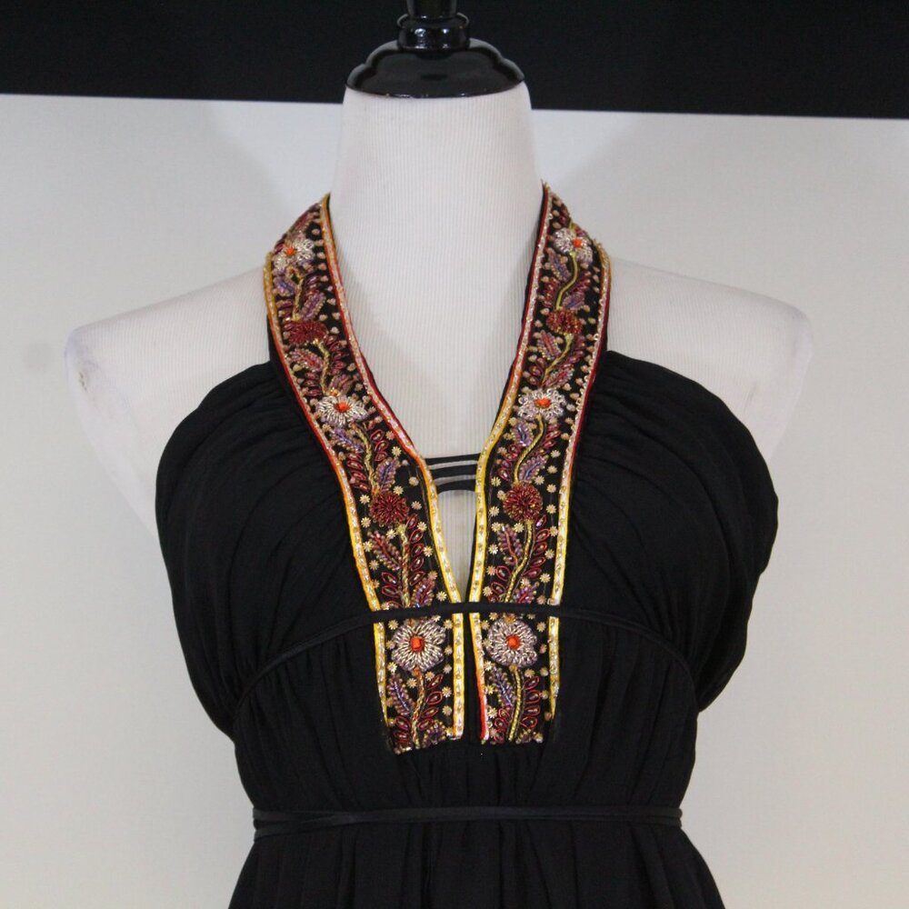 ABS Essentials by Allen Schwartz Beaded Halter Maxi‎ Dress Black Size 8 - Picture 2 of 14